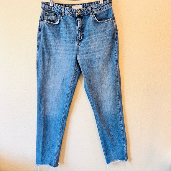 Topshop Mom Jean Blue Wash Distressed Back Pockets W32 / L34 - Picture 2 of 10